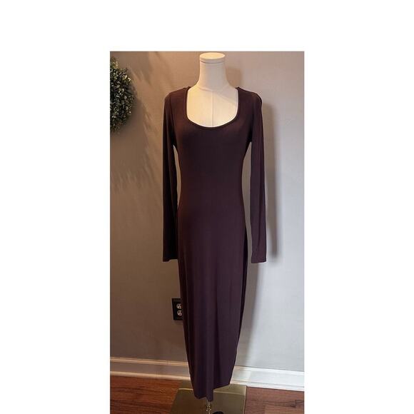 Garage Stassi Scoop Neck Maxi Dress Brown Ribbed Long Sleeve NWT Medium - Picture 1 of 16